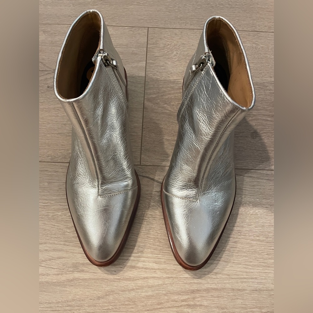 Alexander Wang metallic booties with metal cut out heel detail